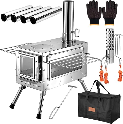 Estufa de leña para camping, estufa de leña para quemar en tienda de campaña, estufa portátil para tienda caliente para camping, caza, pesca en