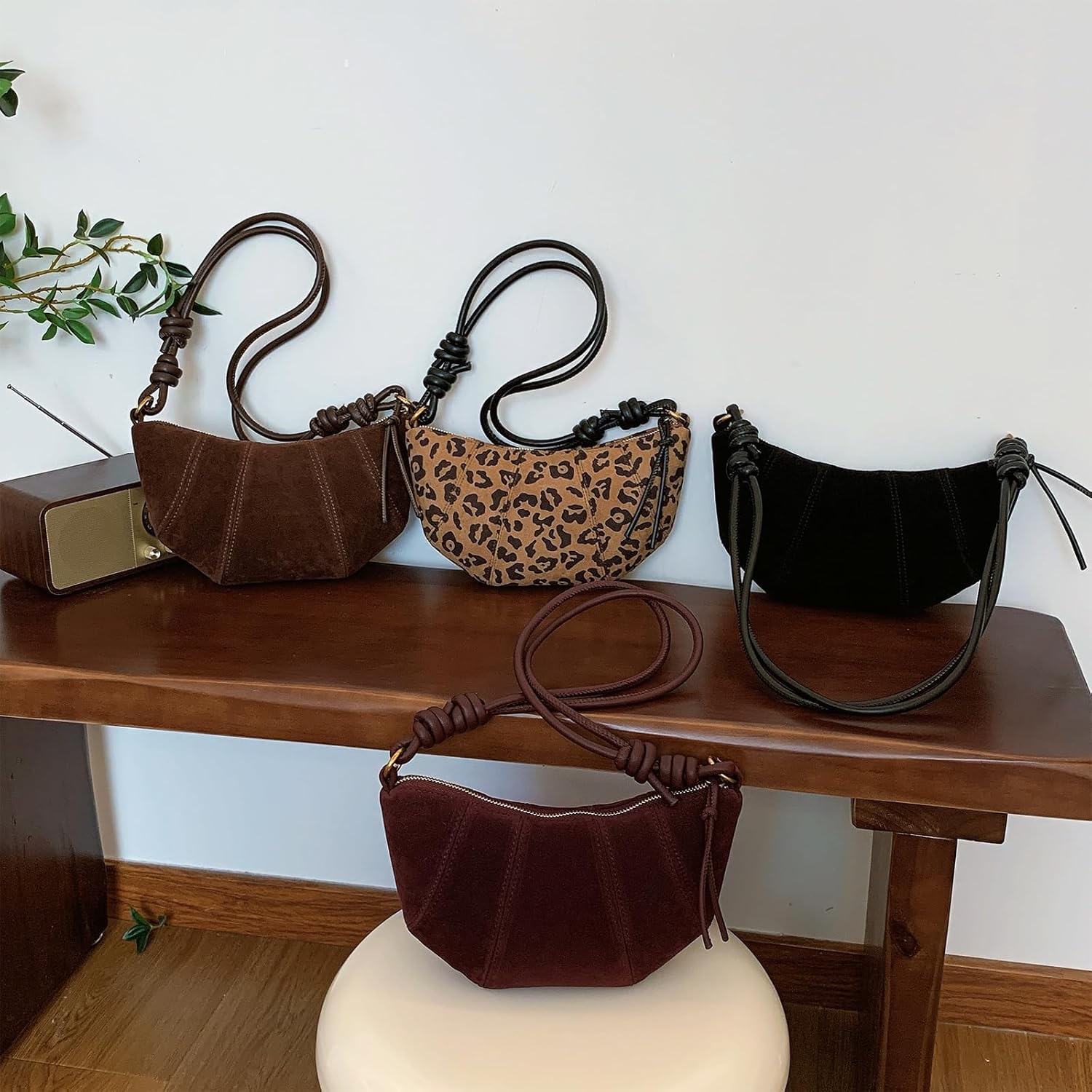 Small Crescent Genuine Suede Leather Crossbody Bag Shoulder Tote Handbag Trendy Purse for Women Gift Idea - Image 7