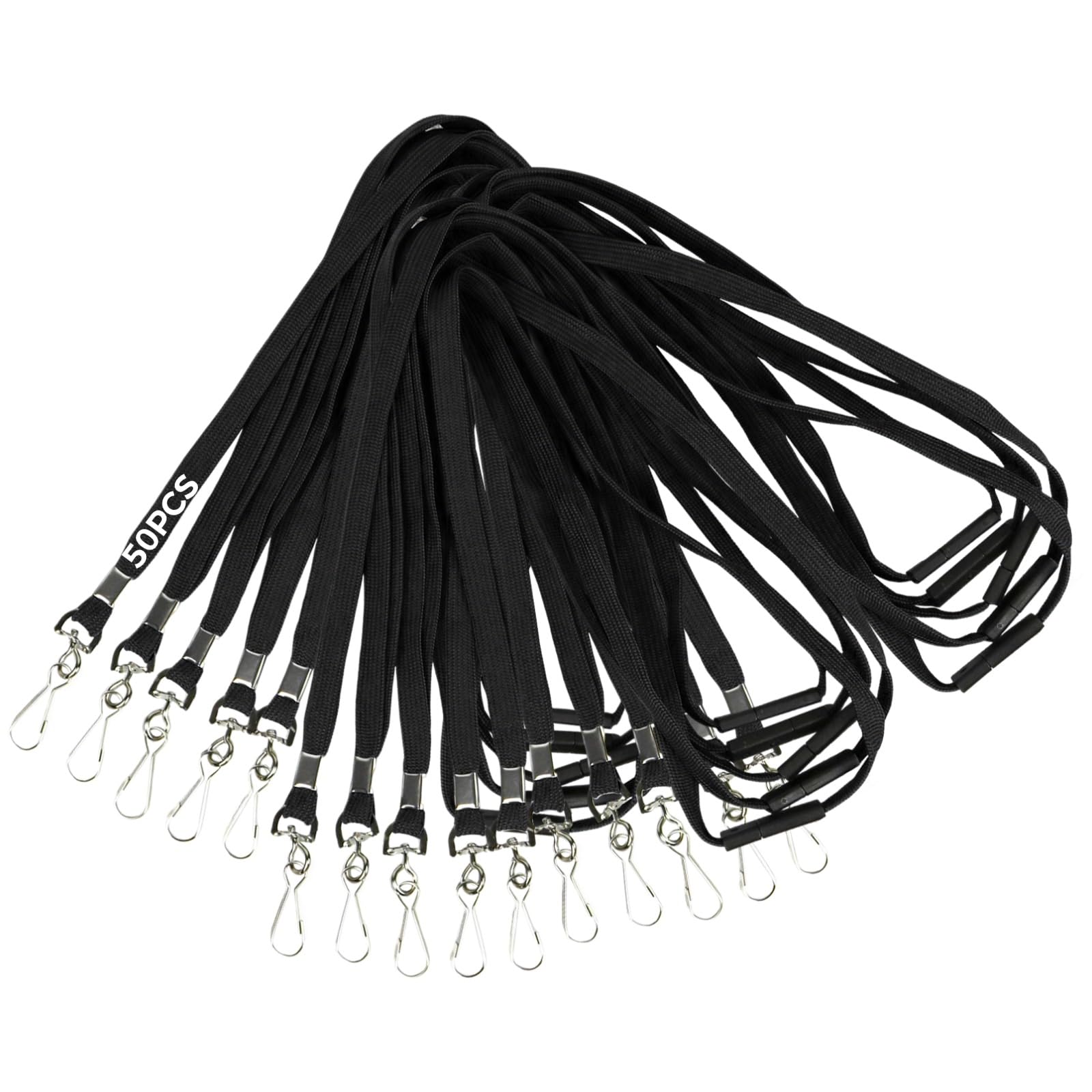 50 Stk. schwarze Breakaway Lanyards, abnehmbare Ausweishalter mit quadratischem Sicherheitsverschluss, Bulk Lanyards für Büro, Events, Schulungen und Konferenzen, für den täglichen Einsatz