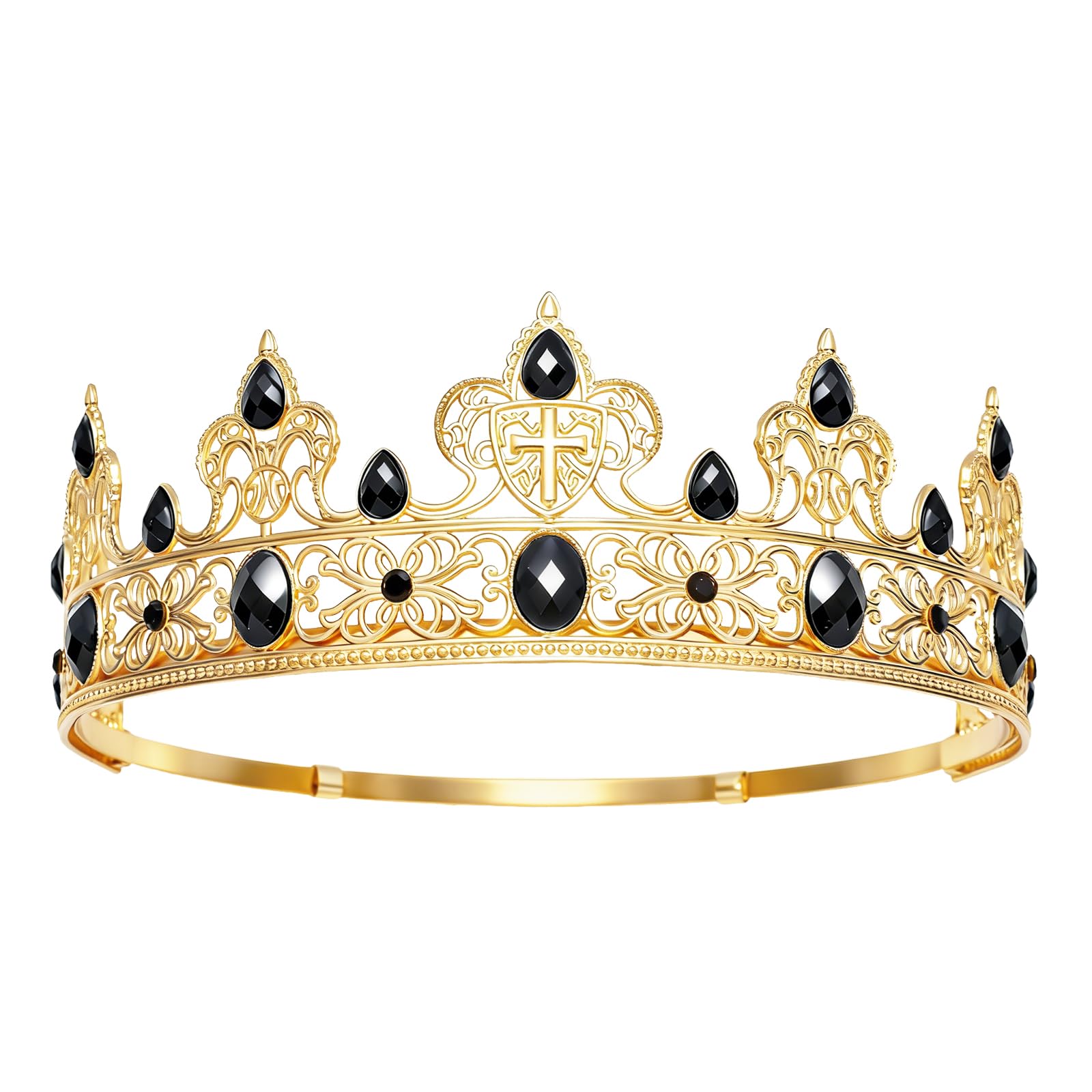 YOUlDIANZI King Crown for Men, Prince Diadem, Royal Medieval Cosplay Birthday Prom Halloween Hair Accessories (Gold & Black)