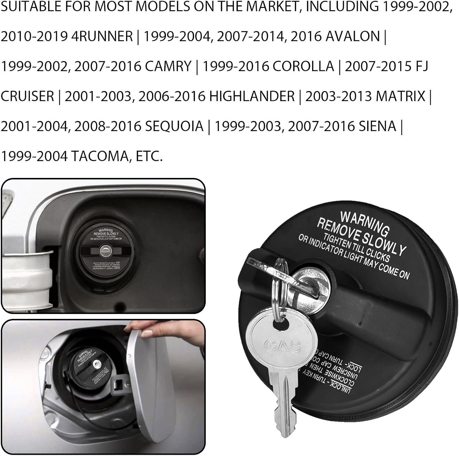 Locking Gas Cap, Replaces OEM# #10504 77300-47020, Plastic Locking Fuel Tank Cap with Keys for 4Runner Tacoma Tundra Acura Honda CRV Infiniti Mazda Nissan Buick Cadillac GMC (1PCS)