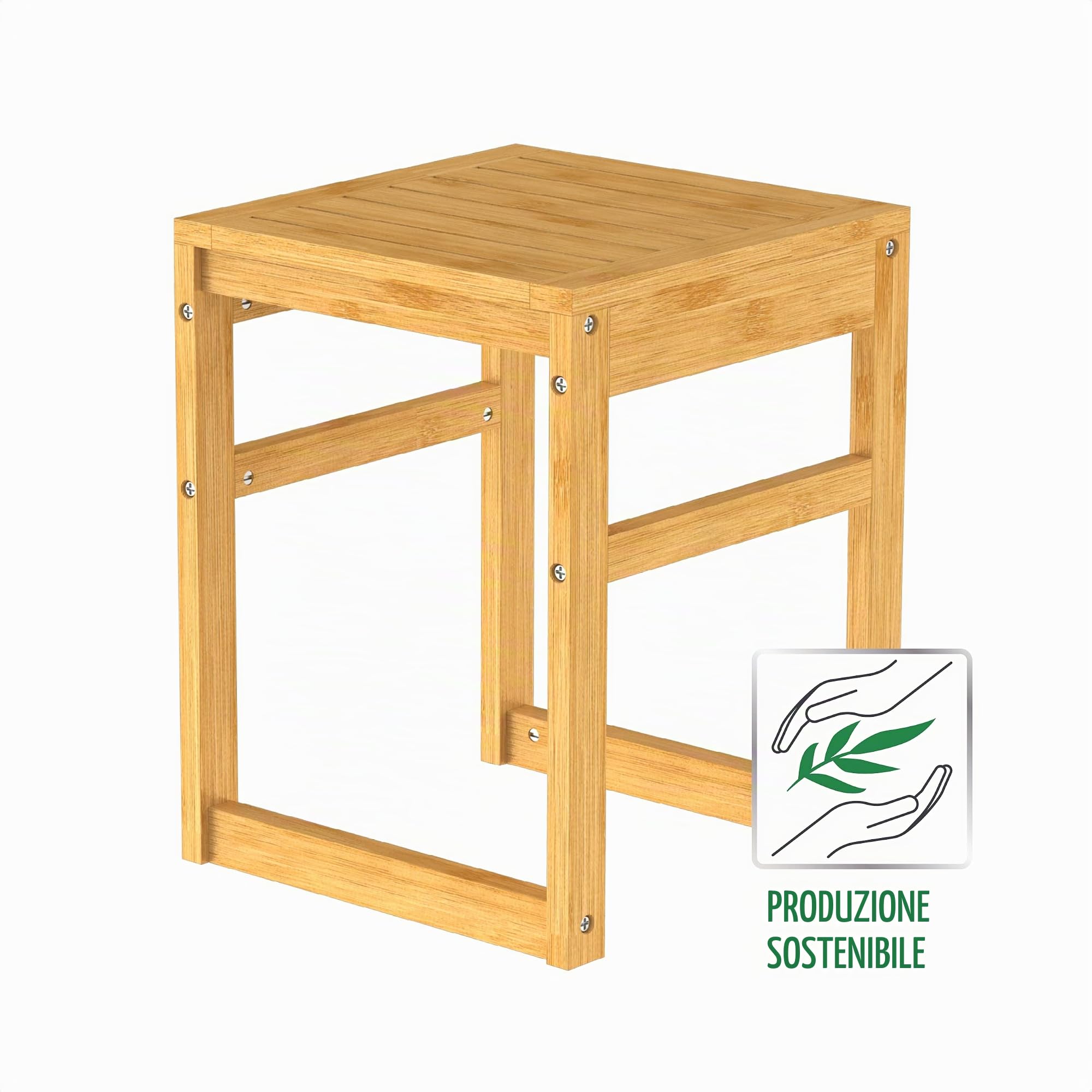 EISL BMBA02-BH2 - Sgabello da bagno in bambù, con seduta, 35 x 45 x 35 cm (larghezza x altezza x profondità)