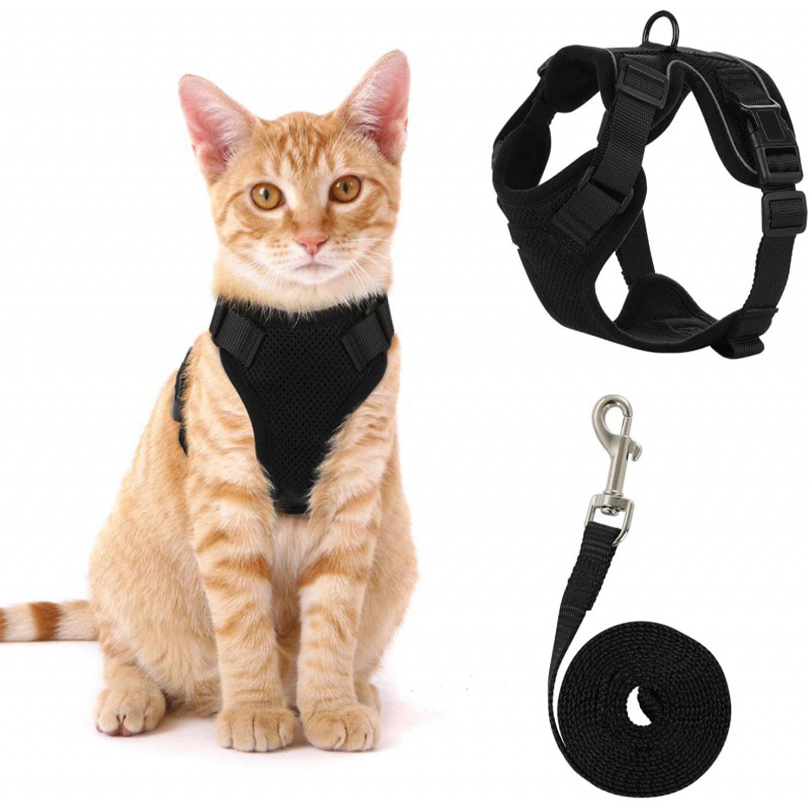 Arnes Gato Antiescape y Ajustable, Arnés para Gatos Pequeños y Gatitos Talla S, Chaleco de Malla Suave y Transpirable para Paseo y Entrenamiento, Color Negro