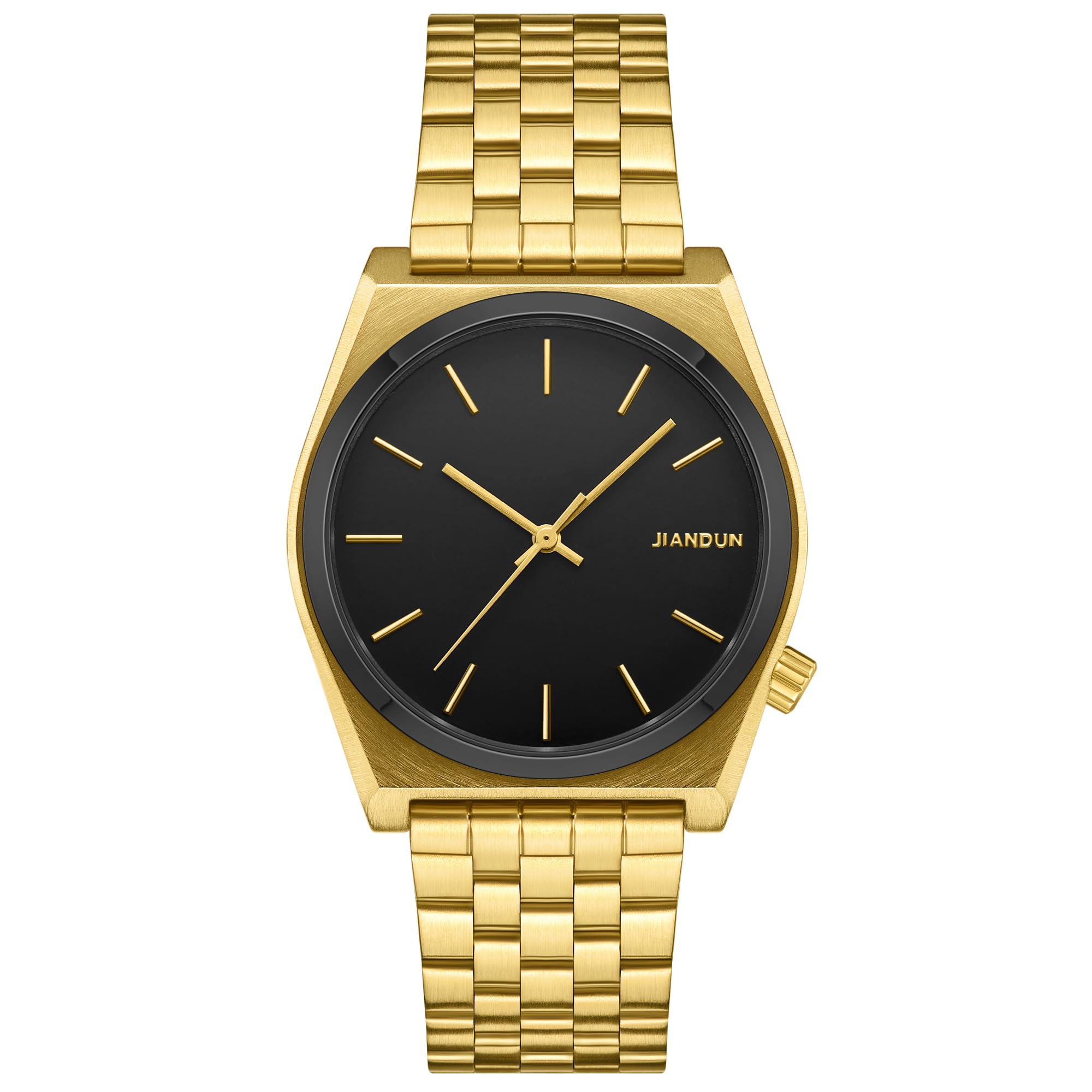 JIANDUN Fashion Business Mens Black Watches Simple Waterproof Stainless Steel Strap (Gold-Black dial)