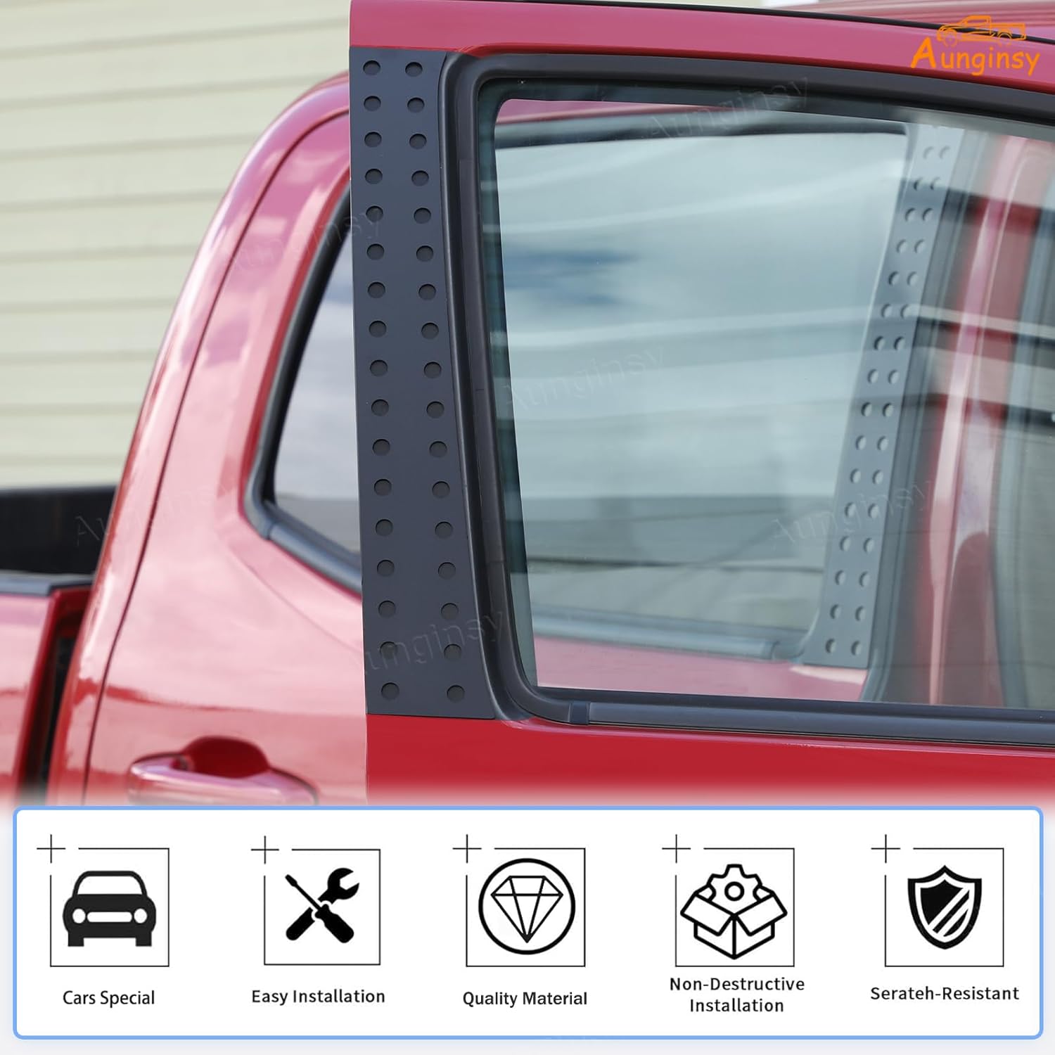 Aunginsy Window Center Pillar Post Trim Cover Compatible with Toyota Tacoma 2016-2023 Truck Outside Door Window C Pillar Honeycomb Panel Molding Decorative Cover Protection Strip Exterior Accessories