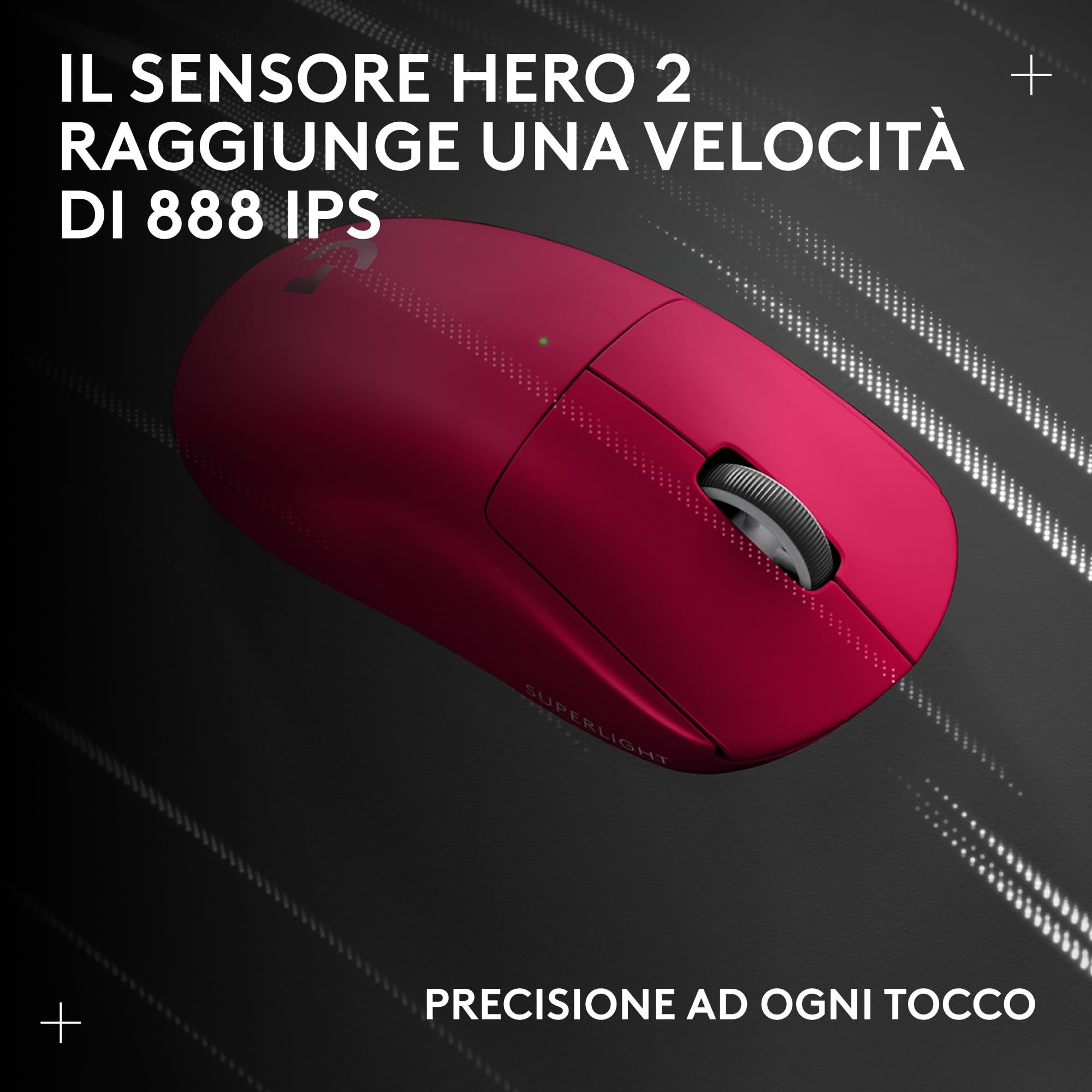 Logitech G PRO X SUPERLIGHT 2 LIGHTSPEED mouse gaming wireless, Versione Est Europa, aggiornamento 8K, leggero, 60g, HERO 2, 888 IPS, 44K DPI, 5 pulsanti programmabili, USB-C, PC e Mac - Rosa