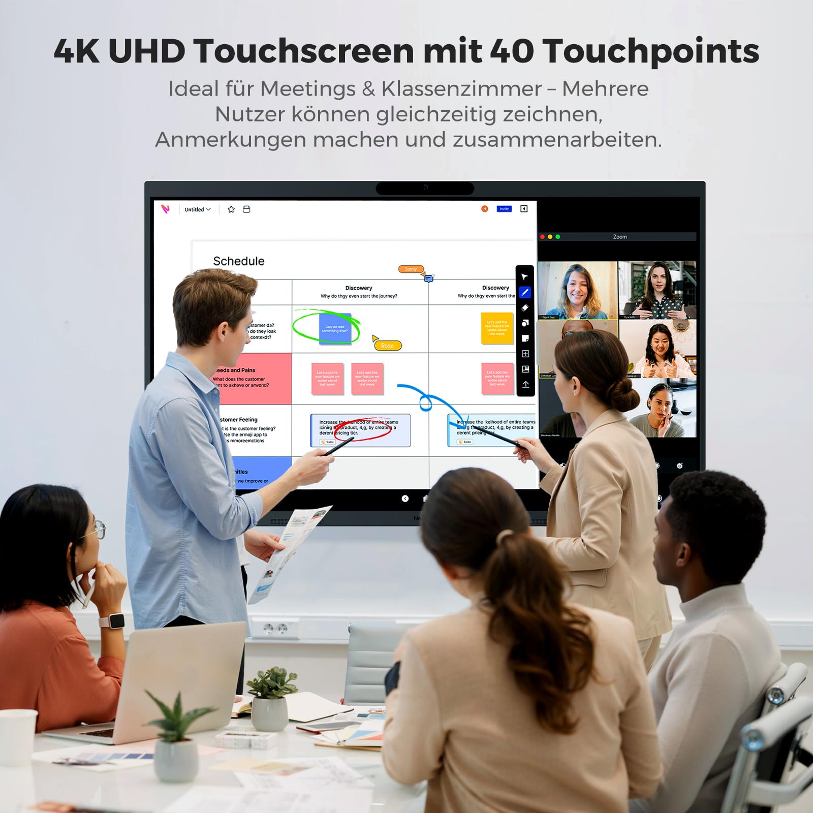 NearHub Max Interaktives Whiteboard 55" Win11 Pro 4K-Kamera & 8-Mic | 16GB+256GB, 40 Touchpunkte, Native Zoom Rooms & Microsoft Teams, 40-Punkt-Multi-Touch, Bildschirmfreigabe