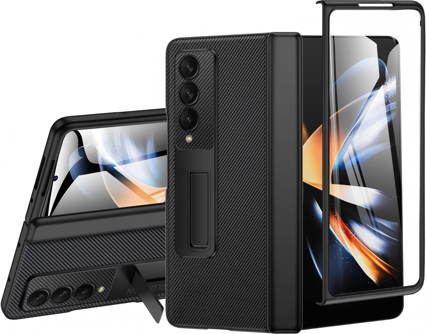 Excefore Case Compatible with Samsung Galaxy Z Fold 4, Magnetic Thin Body Metal Frame, Hinge Screen Protector Magnetic Kickstand with Lens Camera Protector Cover (Black)