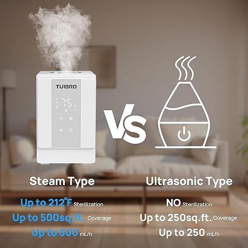 Miniatura 3 de TURBRO Humidificador de vapor de acero inoxidable 304 de 4 l1 galón, humidificador de niebla cálida para dormitorio, bebé, salida de 16.9 fl ozh,
