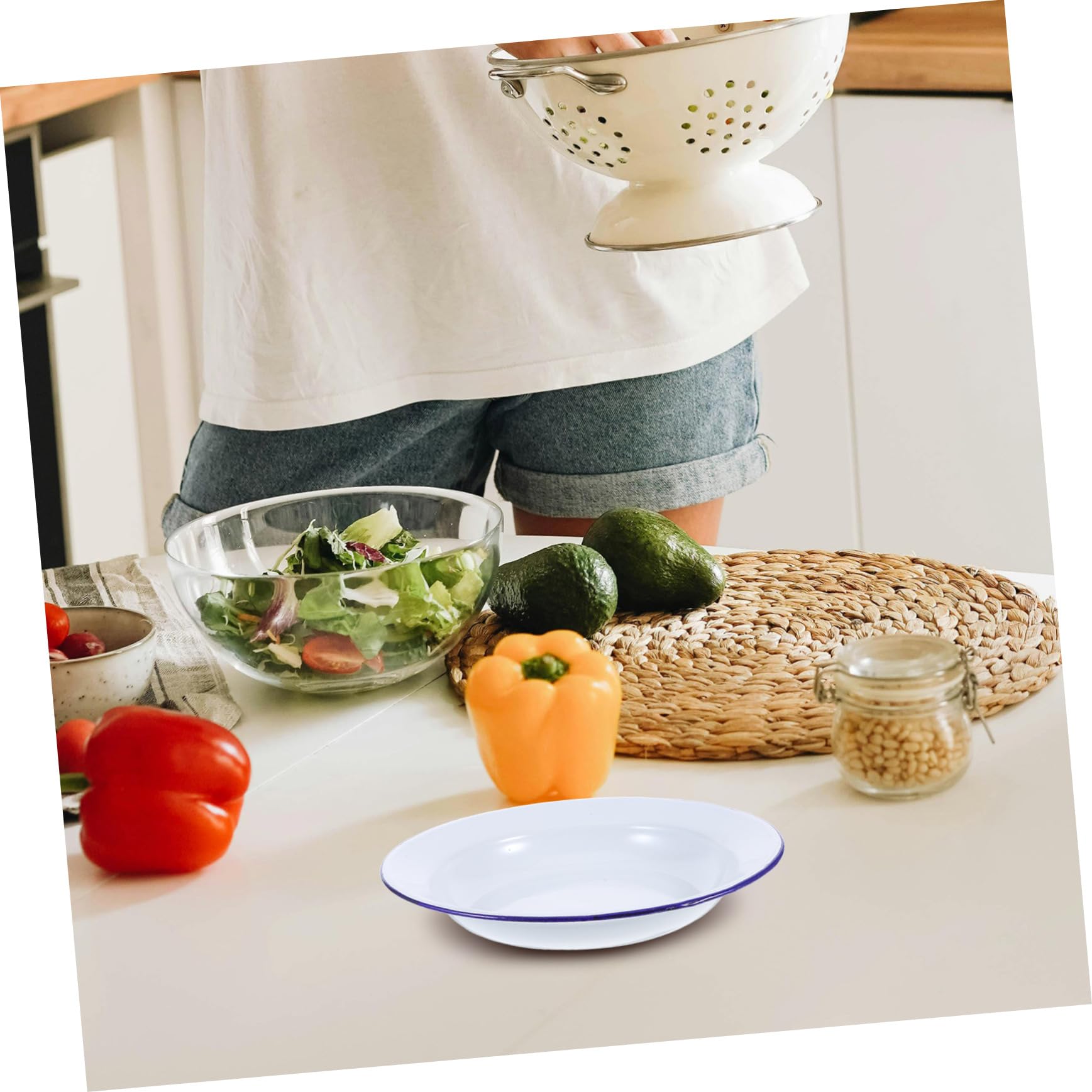 Ciieeo Vorspeisenteller 24cm aus Emaille 5 Stück, Rund, Weiß