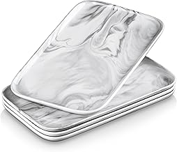 MALACASA Porcelain Serving Plates 30.3 x 18 x 2 cm, Set of 4 Rectangular Serving Trays for Parties and Entertainment, Ideal for Serving Sushi, Appetizers and Desserts, Grey Marble Design