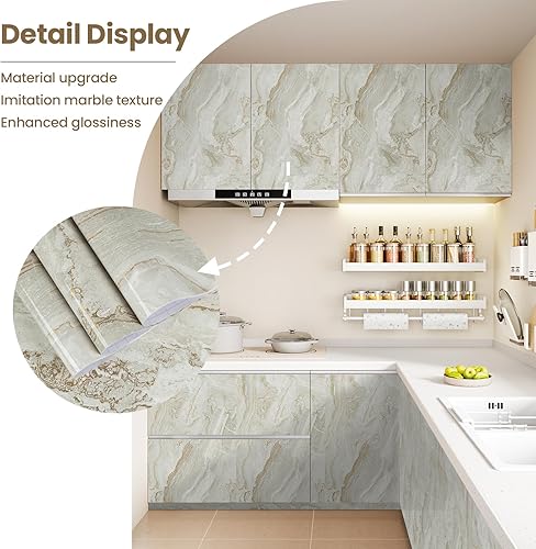 Miniatura 144 de Rollo de papel con estilo mármol granito gris/blanco para encimera, muebles de cocina es renovado grueso impermeable PVC extraíble, resistente a