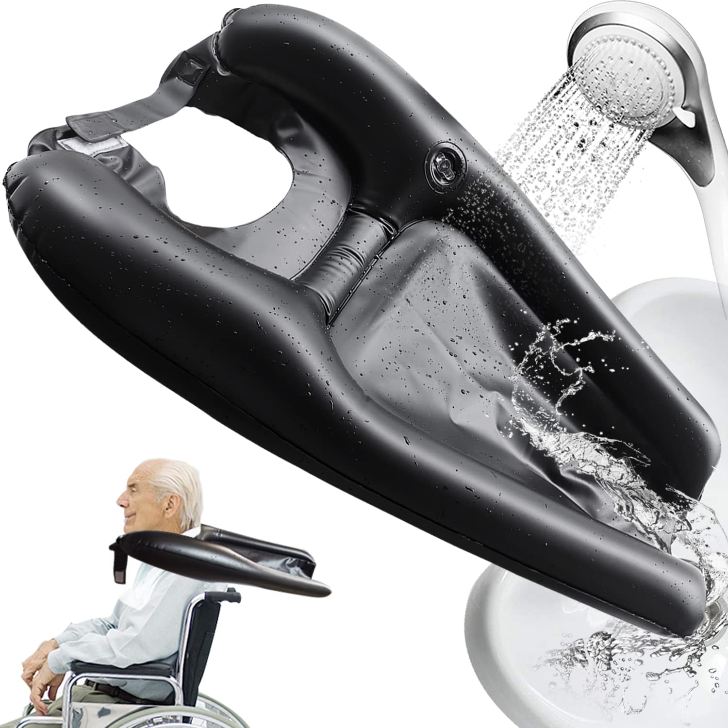 GopingInflatable Hair Washing Tray Mouth Blow Portable Shampoo Bowl Sink in Bed or on Wheelchair for Handicapped Kids Seniors for Hair Washing Dyes Cuts