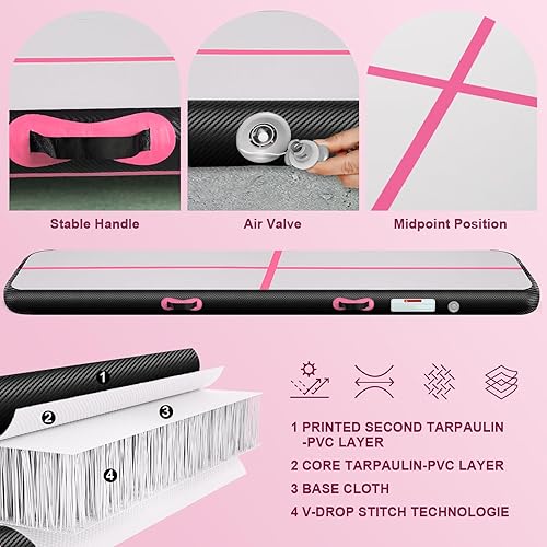 Miniatura 8 de Inflatable Gymnastics Mat, Air Tumbling Track Mats For Kids Home Gym Water Gymnastics Yoga Cheerleading Training Landing Exercise with Pump