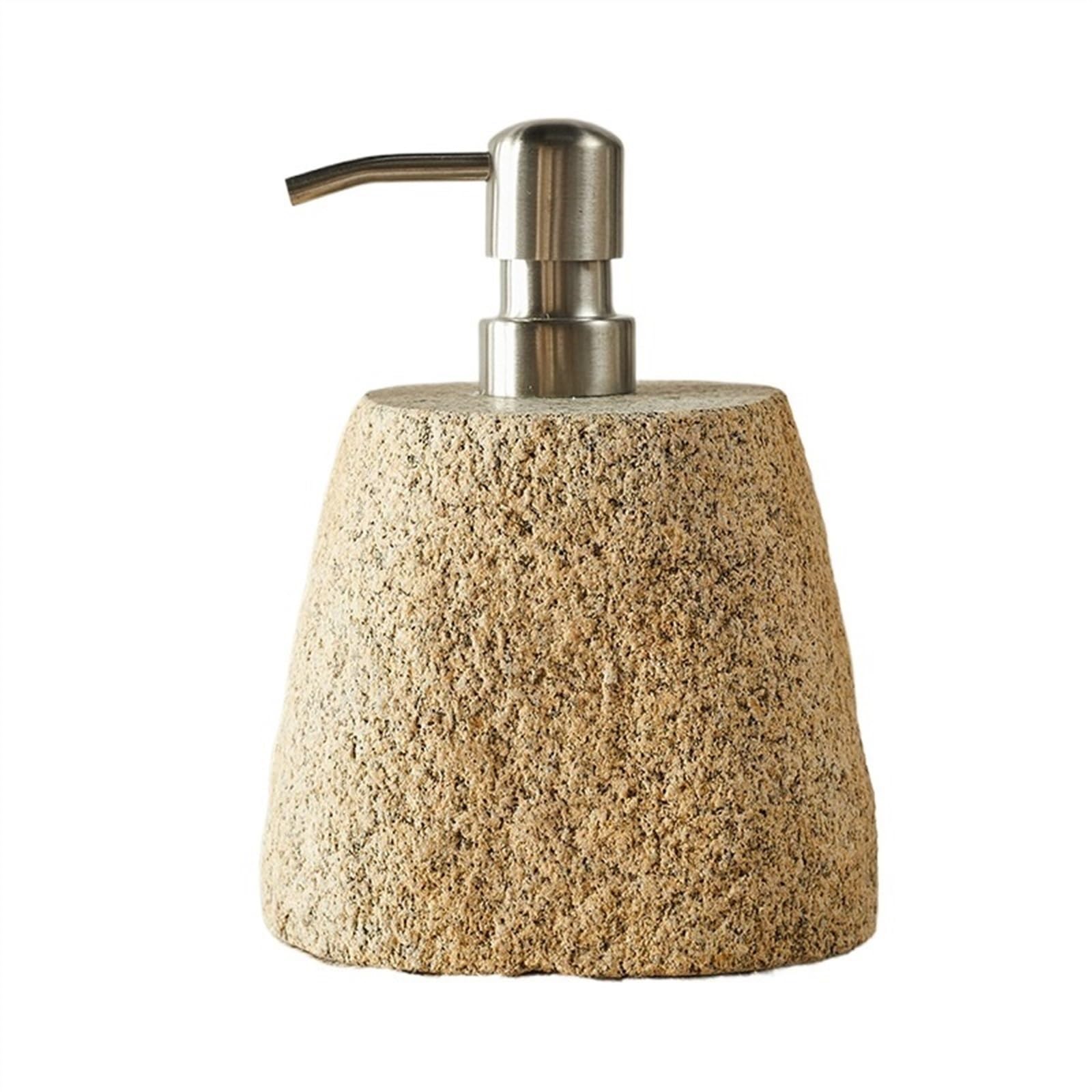 Dispenser Sapone Bagno Dispenser di sapone for bagno in pietra arenaria naturale con pompa in acciaio inossidabile argentato, dispenser di sapone liquido for cucina e bagno (ognuno ha una forma divers