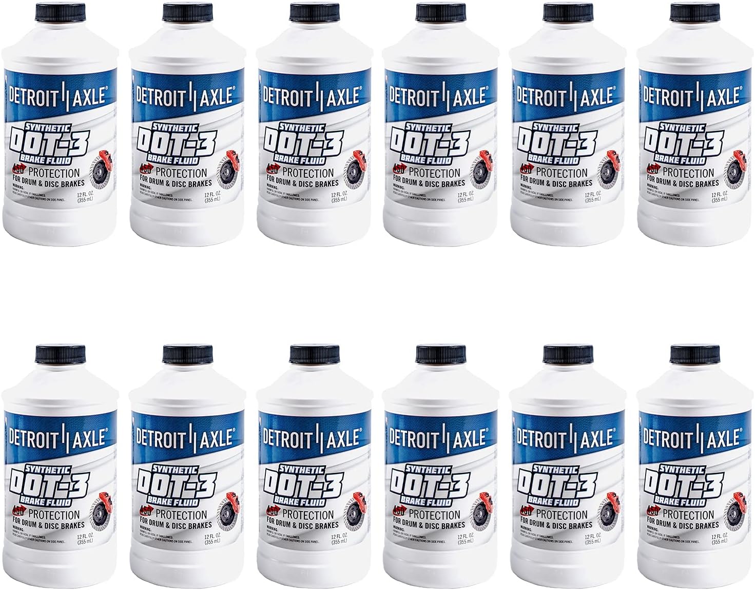 Detroit Axle - 12oz Synthetic Dot-3 Brake Fluid 355ml for Drum & Disc Brakes - 12pc Set
