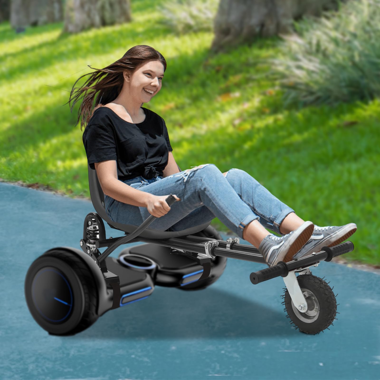 Hoverboard siedzisko do deskorolki 6,5" / 8" / 10", regulowane siedzisko do hulajnogi balansowej z 2 amortyzatorami, ergonomiczny design, do 100 kg, siedzisko hoverkart, podwójny drążek główny, kolor
