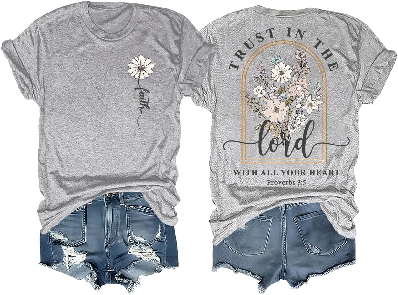 Trust in The Lord Christian Shirt for Women Floral Faith T Shirt Bible Verse Graphic Tee