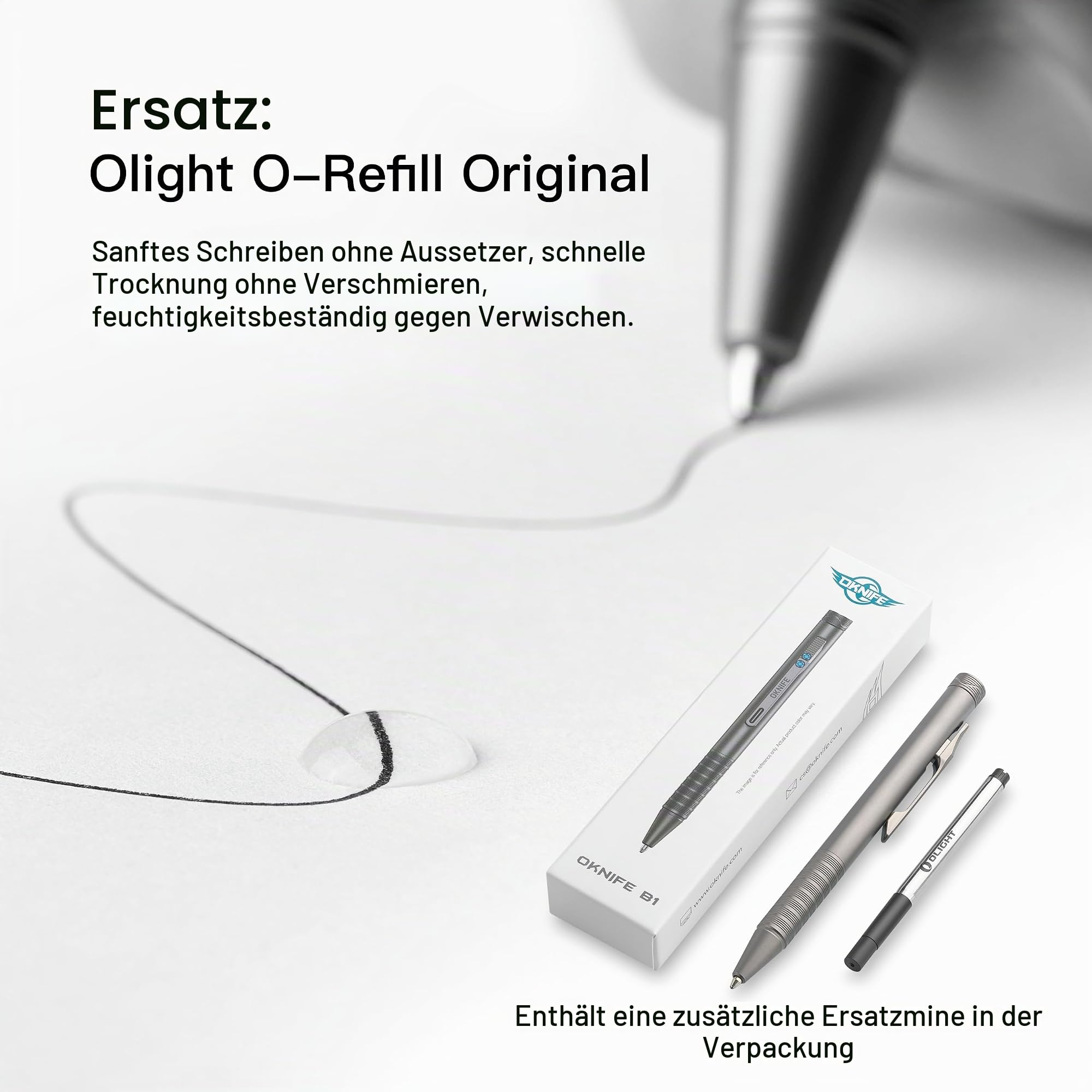 OKNIFE B1 Ti Titan EDC Kugelschreiber mit Clip 2 Minen Büro Arbeit | Leichter Titan Stift mit praktischem Betätigungsmechanismus, 2 Minen für Büro und Arbeit,Taschenkugelschreiber
