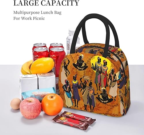 Miniatura 6 de Bolsa de almuerzo africana negra para mujer, bolsa grande de mano para mujer afro, reutilizable, contenedor para mujeres y hombres, oficina,