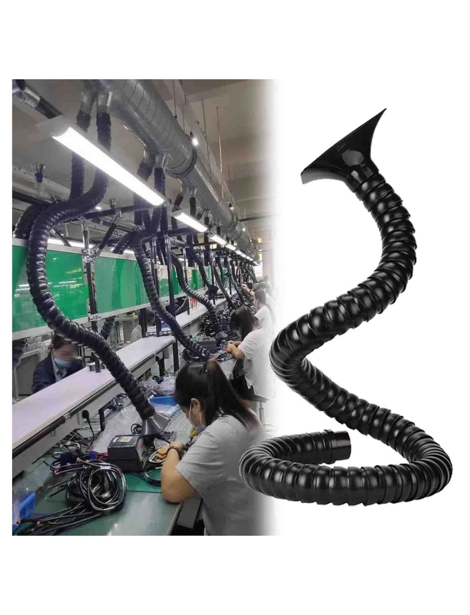 AMZBNEIDI Milageto Fume Extractor Arm Adjustable Industrial Articulated Plastic Flexible Fume Extractor Hose & Hood for Lab Shop Multisize(50mm,100cm/39.4in)
