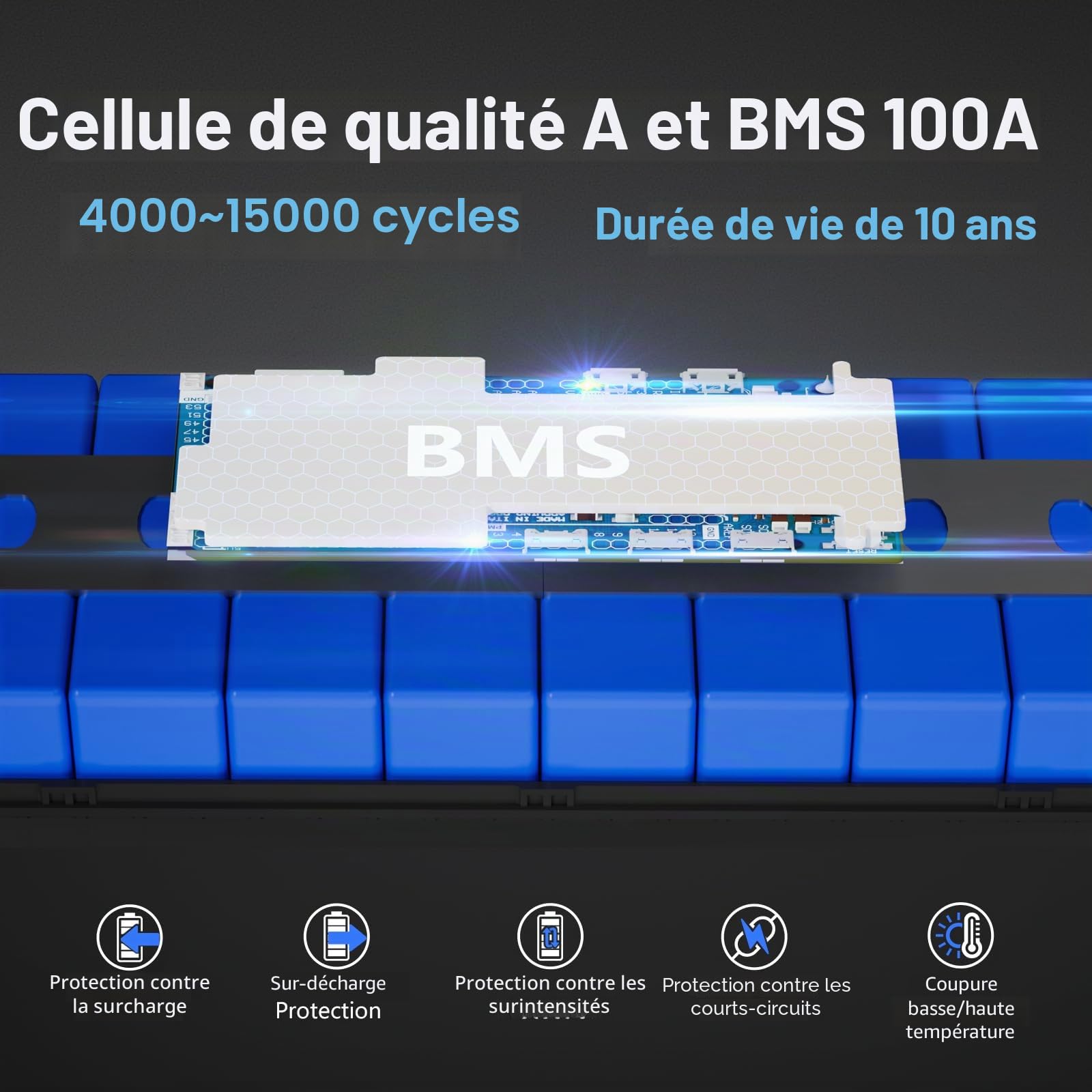 Batterie 12V 6Ah LiFePO4, Batterie 12V Deep Cycle 5000+, BMS 6A intégré, Puissance de secours à domicile pour les jouets d'enfants, Power Wheels, Camping, Fish Finder et petits UPS