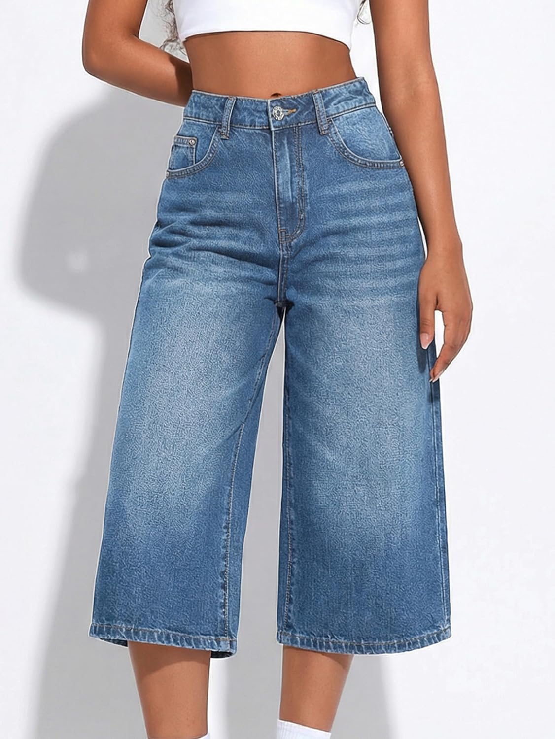 EMMIOL Women Baggy Jorts Y2k Wide Leg Denim Shorts Casual Knee Length Jean Jorts with Pockets 2026 Trendy Streetwear - Image 2