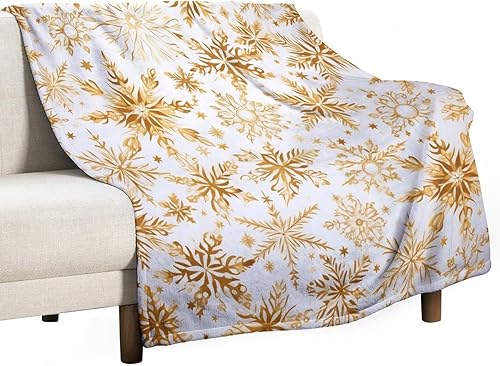 MaSiledy Manta de vellón de felpa blanca y dorada, manta de Navidad, manta de franela de Navidad de 50 x 60 pulgadas, decoración del hogar para