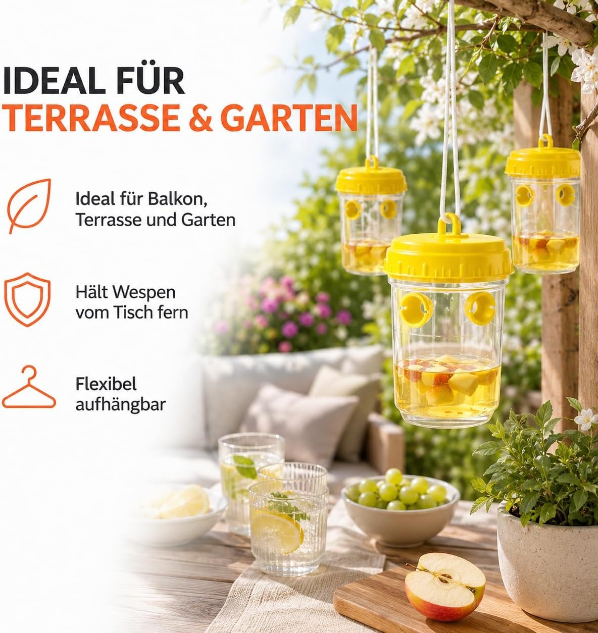 Piège à guêpes – Piège à mouches et répulsif efficace pour l'extérieur – Moyen contre les guêpes – Pour jardin, balcon et extérieur (15 x)