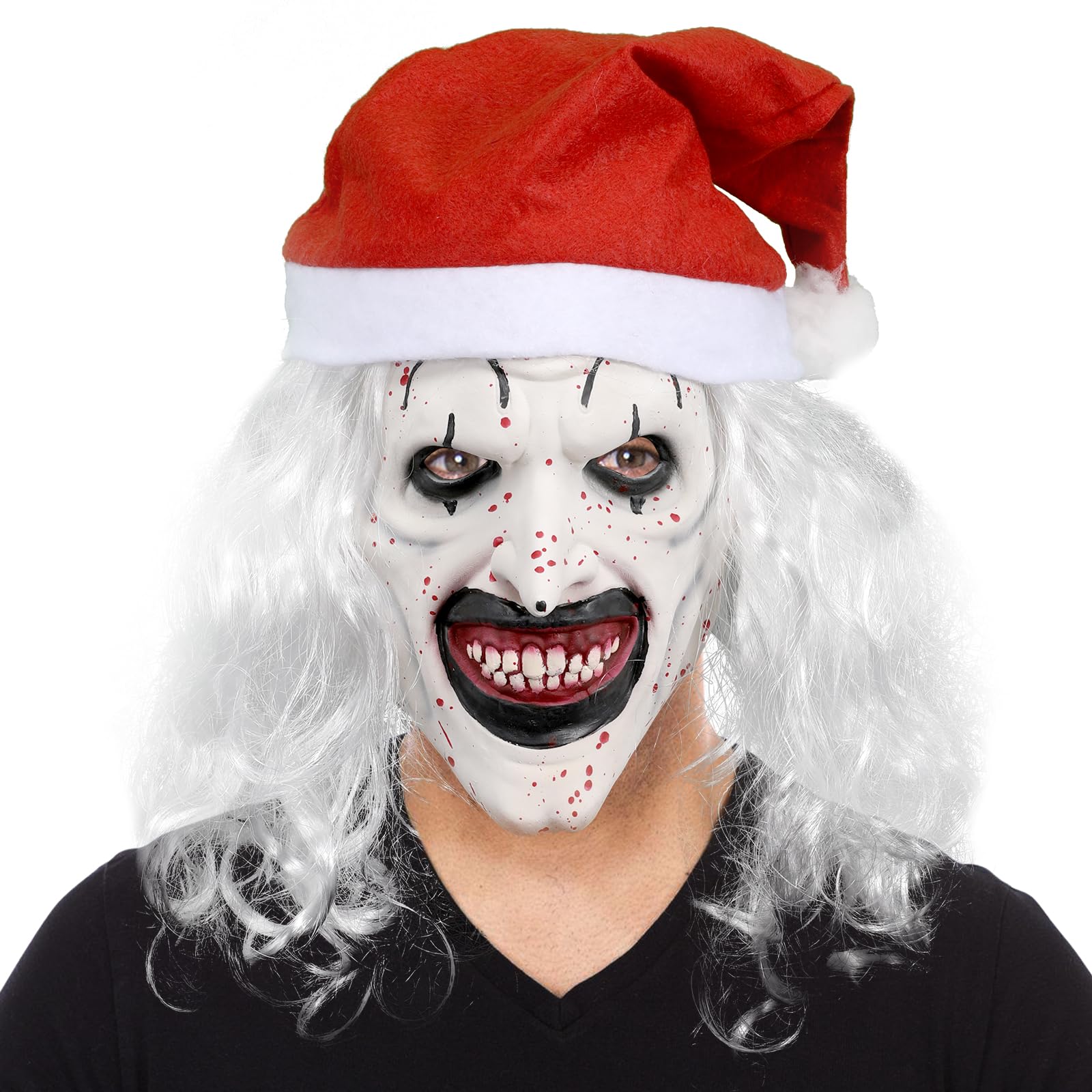 AENEY Scary Terrifier Clown Mask, Horror Movie Character Latex Mask with White Hair, Creepy Full Face Mask Cosplay for Halloween Carnival Theme Party