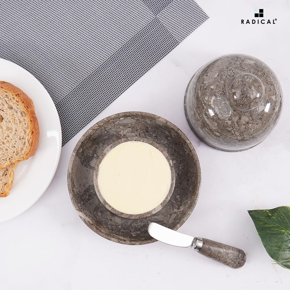 Radicaln Butterdose aus Marmor mit Deckel, 15,2 cm, Ozeanischer handgefertigter Buttertopf für streichbare Butter, idealer Buttertopf für Theke mit Wasser, französische Butter, Topf für Arbeitsplatte