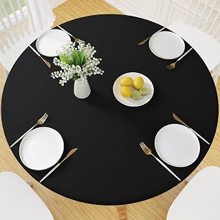 Smiry Round Spandex Tablecloth, Elastic Fitted Washable Tablecloths for 36"-44" Tables, Waterpoof Stretch Picnic Table Cover for Dining, Indoor and Outdoor, Black