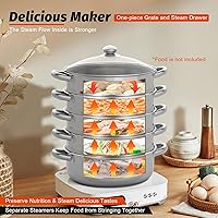 Vista 6 de 5 Tier Stainless Steel Steamer, Stackable Multipurpose Steamer Pot Cooking Steam Cooker with Lid, Multi Tier Cookware for Healthy Meals (30CM)