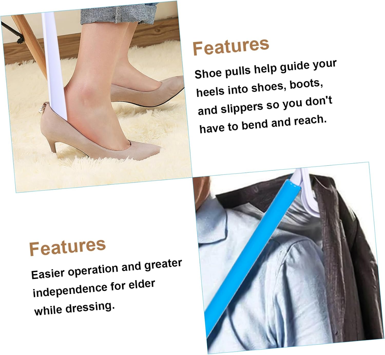 Sock Aid and Dressing Stick Set Adjustable Plastic Sock Helper Detachable Dressing Pole for Seniors and Disabled Convenient Shoe Lifter for Easy