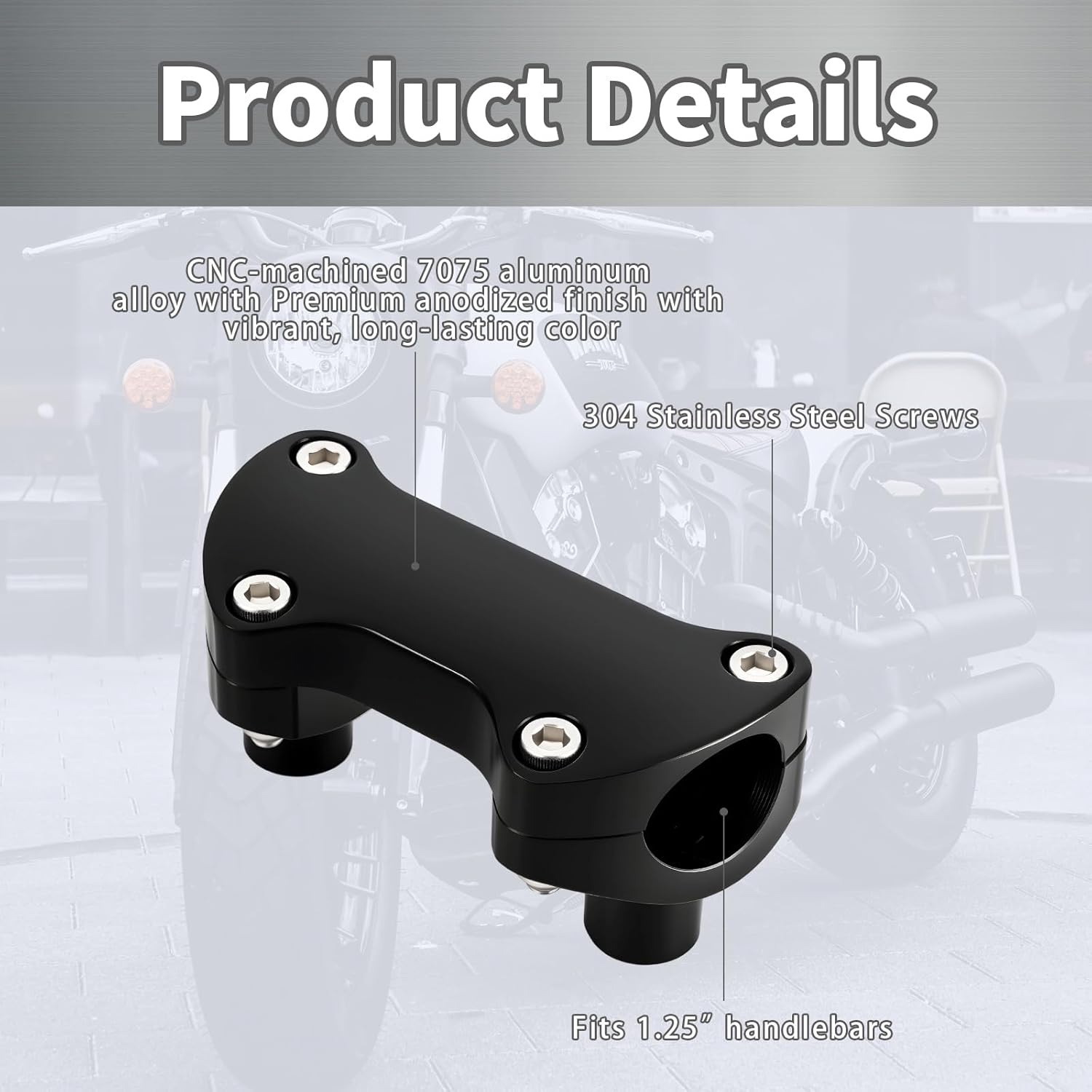 Black 1-1/4" inch Handlebar Riser/Top Clamp Kit for Harley Touring Softail Dyna Sportster, (2"Tall ；for 1.25" Handlebar)
