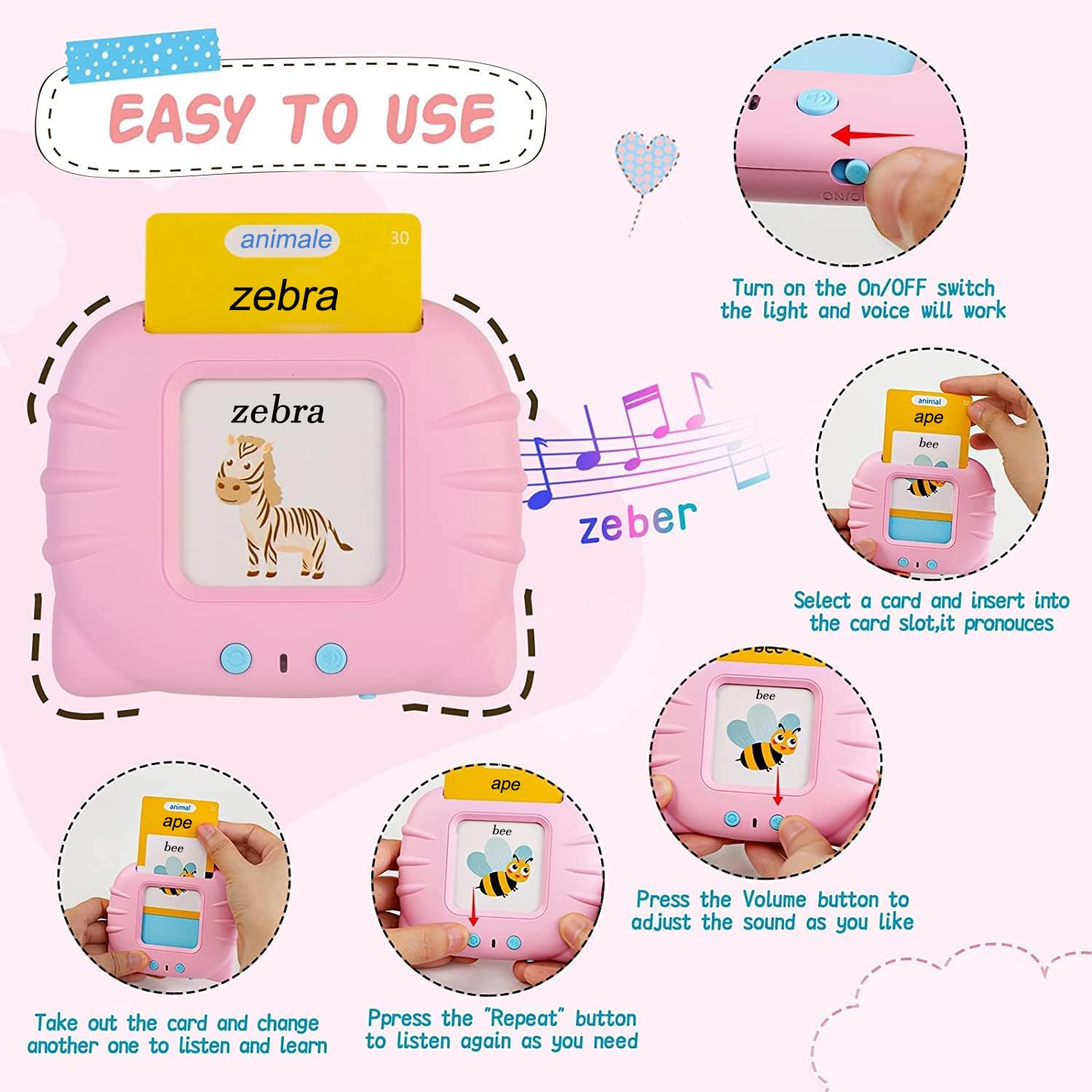 Afufu Gioco Educativo 2 3 4 5 6 Anni Montessori, Schede Flash Cards Parlanti Giocattoli Apprendimento per Bambini, Carta Flash 112 fogli 224 Parole, Giochi Educativi Interattivi Regali di Compleanno