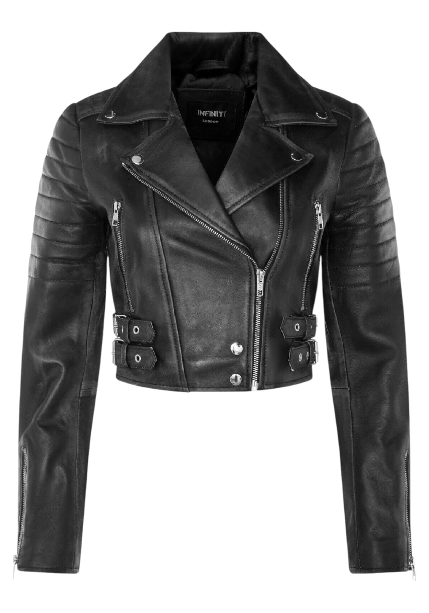 Infinity Leather Women's   Black Brando Cropped Leather Jacket-Longtown in Size XS, BrandAlley