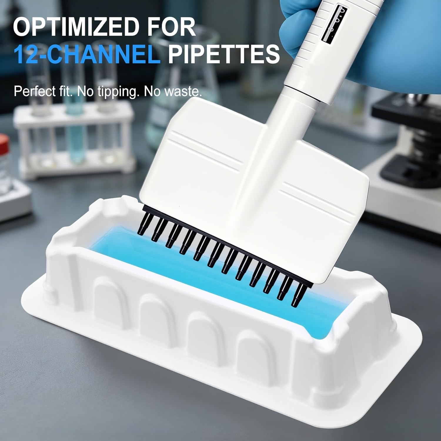 4E's USA 100 Pieces 25mL Reagent Reservoir, V-Bottom Low Dead Volume & Angled Flow Design for 8-Channel Pipettes, Dual-Sided Graduations, Anti-Stick Stacking for Laboratory Use