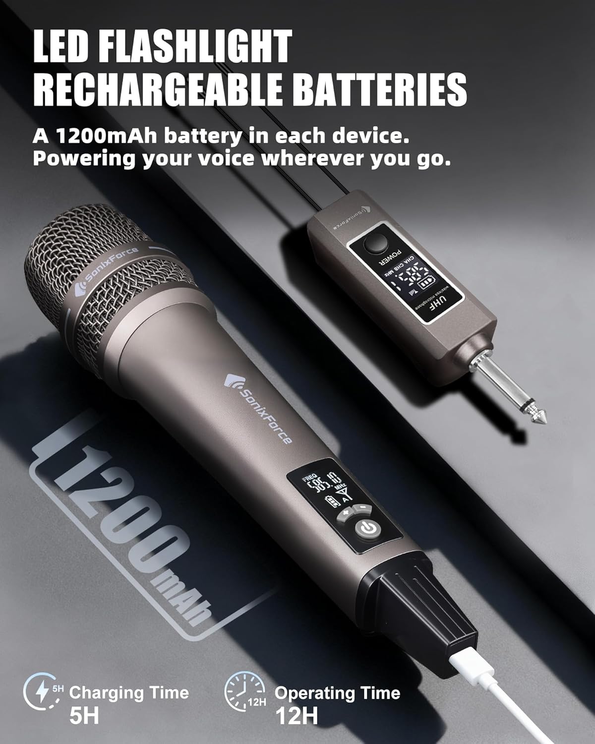 Wireless Microphones, Professional Karaoke Microphone, Dual-Mic UHF System with 260ft Range, All-Metal Portable Microphone for Singing, Speaking, Meetings and Events