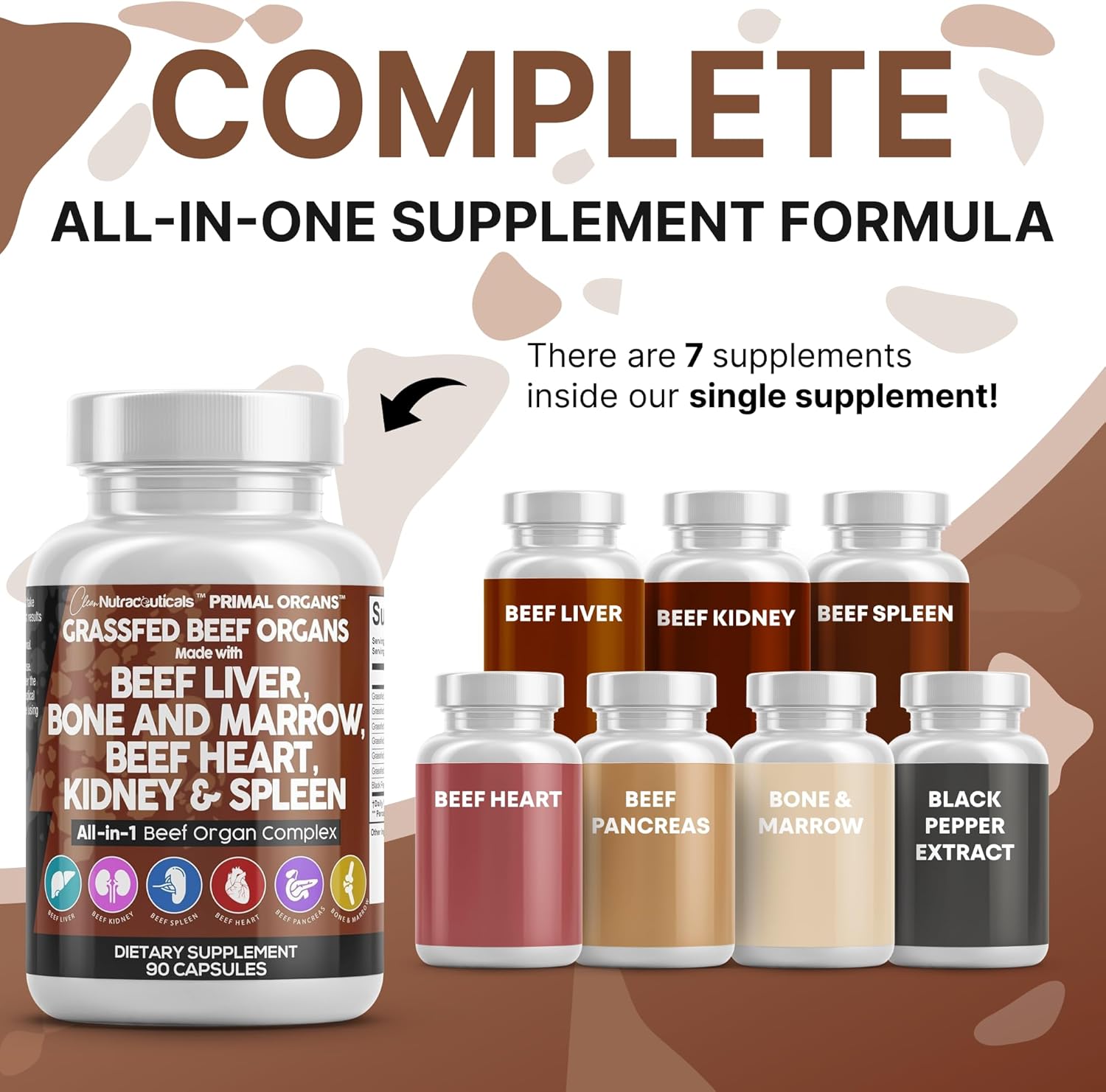 Clean Nutraceuticals Grass Fed Beef Liver Capsules - Premium Quality Supplement Packed with Desiccated, Beef Heart, Spleen, Pancreas Plus Bone & Marrow Dao Enzyme Pills