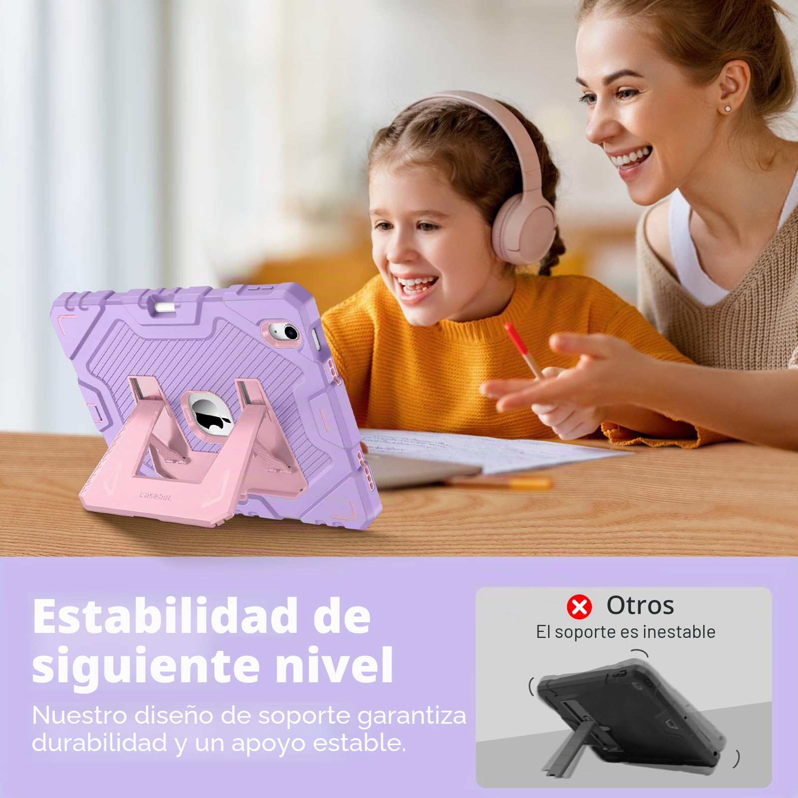 Fintie Funda para iPad 11ª Gen 2025 (A16) de 11 Pulgadas, iPad 10ª Gen de 10.9 Pulgadas (2022), Funda Protectora para niños con Soporte Integrado, Morado + Rosa