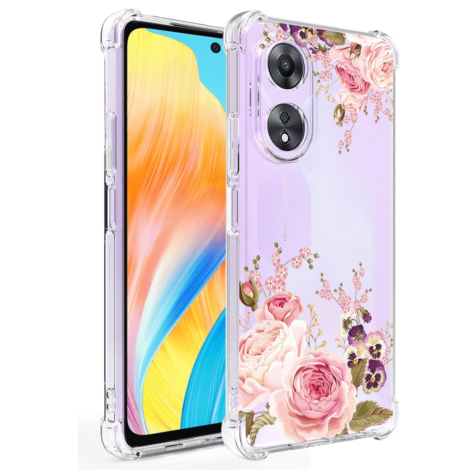 Phone Case for Oppo A58 4G Case, CPH2577 Case Girls Women, Slim Shockproof Clear Floral Pattern Flexible TPU Protective Cover for Oppo A58 4G Rose Flower