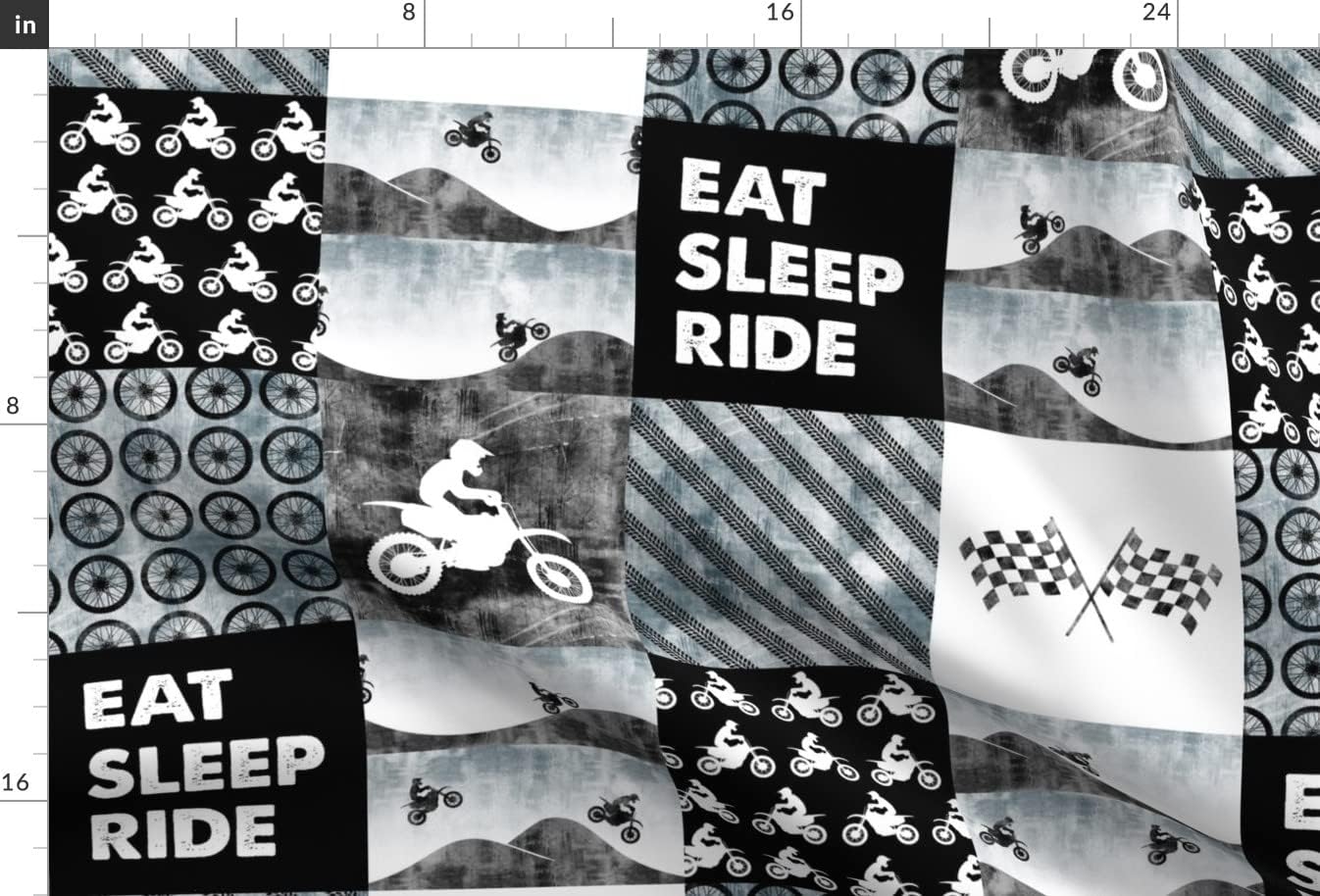 Spoonflower Fabric - Eat Sleep Ride Motocross Dirt Bike Quilt Topper Wholecloth Cheater Printed on Upholstery Velvet Fabric Fat Quarter - Upholstery Home Decor Bottomweight Apparel
