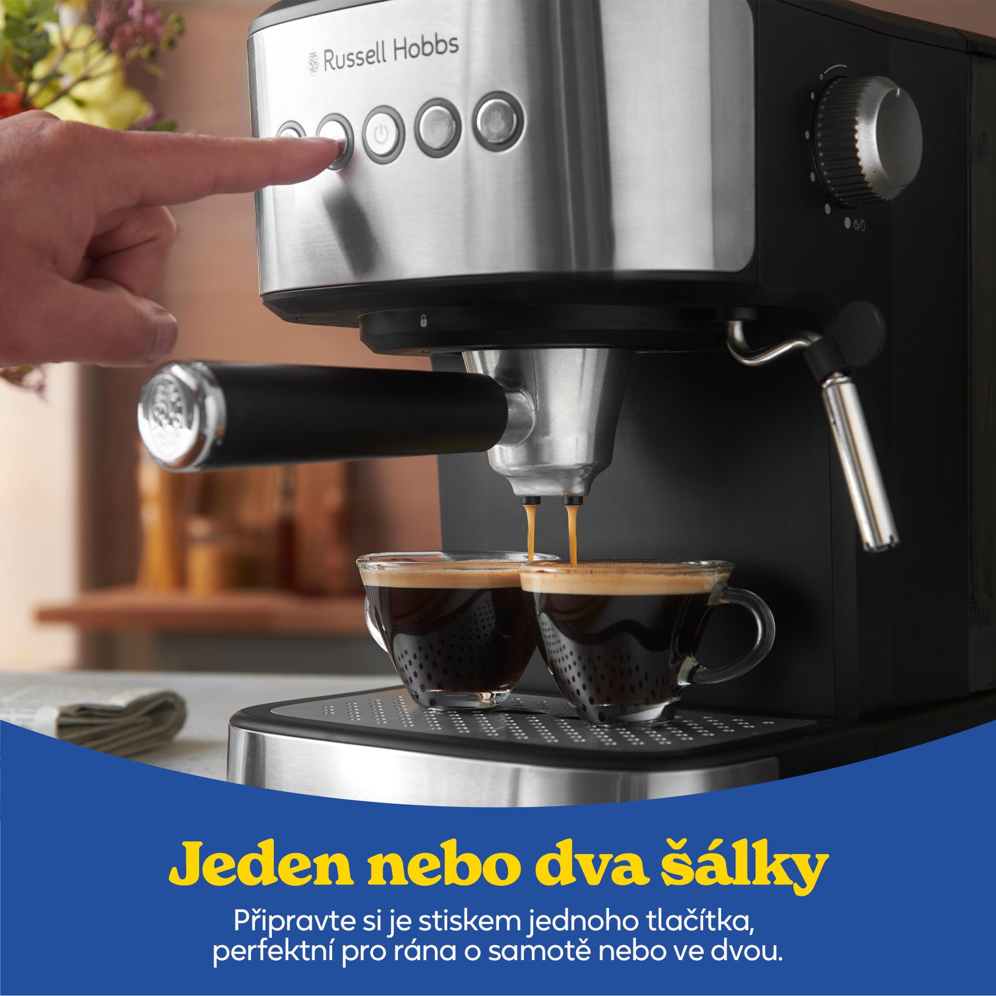 Russell Hobbs Heaton 28700-56 ekspres do kawy [zmielona i kapsułka] Heaton (pojedyncze i podwójne shot, dysza parowa, ciśnienie 15 i 20 barów, zbiornik na wodę 1,5 l, podgrzewacz do filiżanek, akcenty