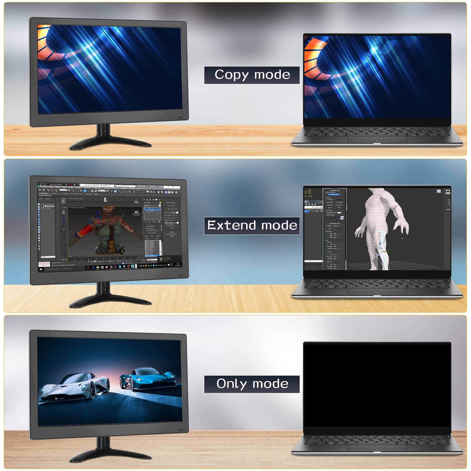 CAMECHO 11,6-calowy przenośny monitor HD 1080P z wbudowanym głośnikiem do CCTV HDMI VGA AV BNC kompatybilny z PC DVD TV kamerami nadzorowymi i cofania