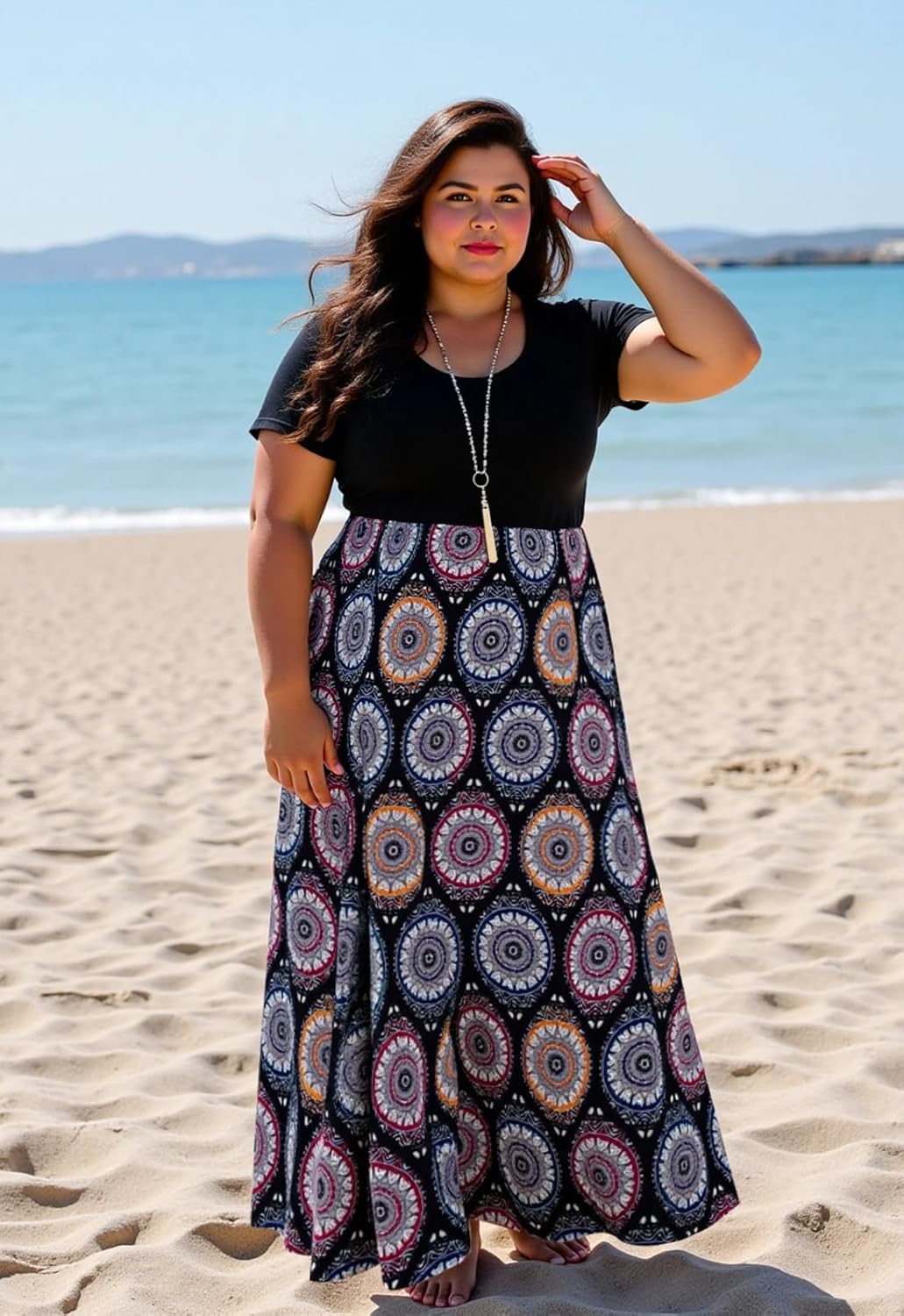 Nemidor Plus Size Maxi Dresses for Curvy Women Casual Short Sleeve Chevron Print Long Dress with Pocket 14-26 - Image 6