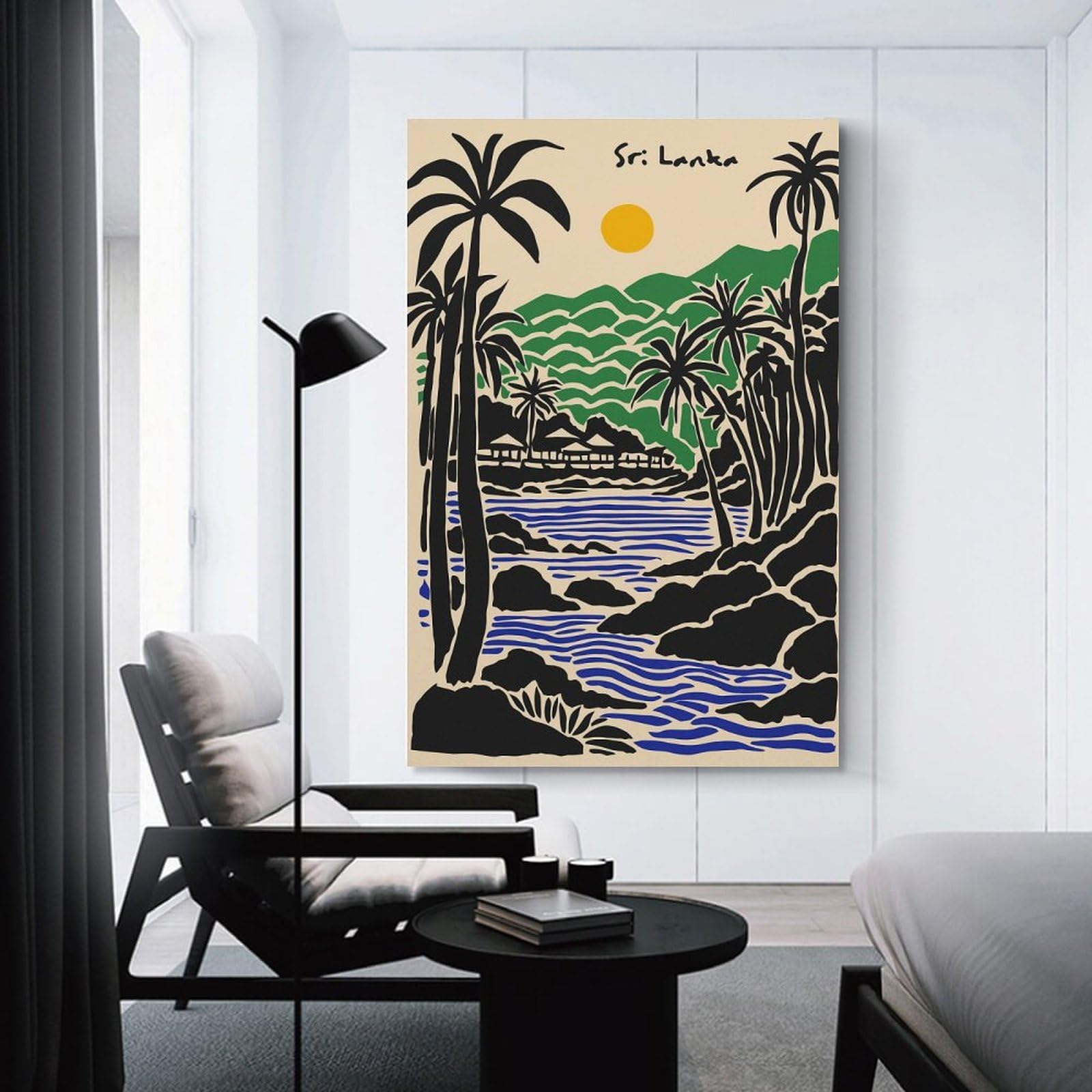 Junmoney Wall Picture Print Sri Lanka Tropical Landscape Illustration, 08x12inch(20x30cm), for Wall Displays, Bedrooms Or Room Updates, Wall Decor Suited to Curated Displays