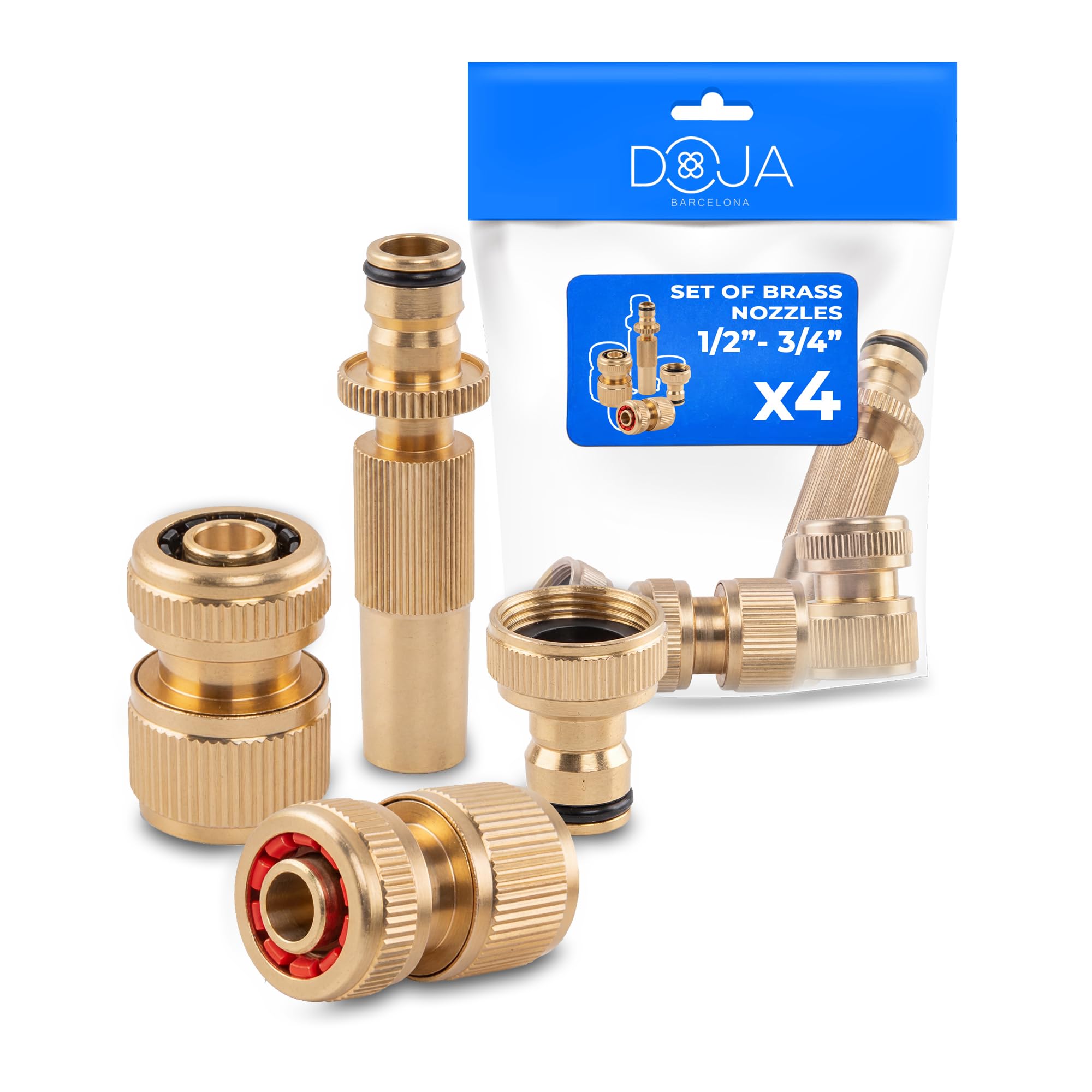 DOJA Barcelona Brass Hose Nozzle Kit, Adjustable Nozzle, Hose Tap Adapter, Durable, Compact and Lightweight Design for Irrigation, Versatile Cleaning, Adapter, Hose Connector