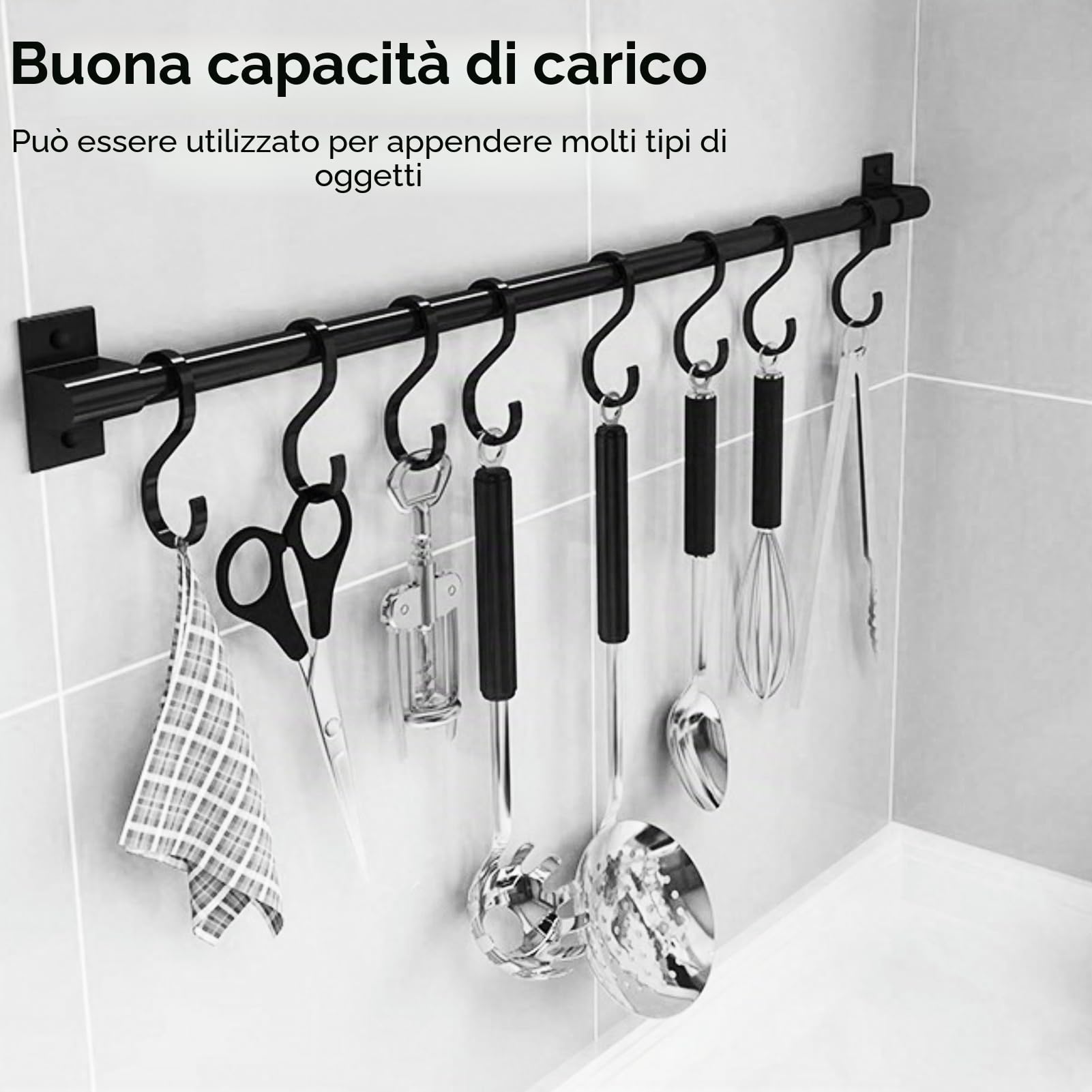 16 ganci in alluminio da appendere, ganci a forma di S, ganci per testa grandi e piccoli, ganci inossidabili per cucina, bagno, camera da letto, ufficio (nero)