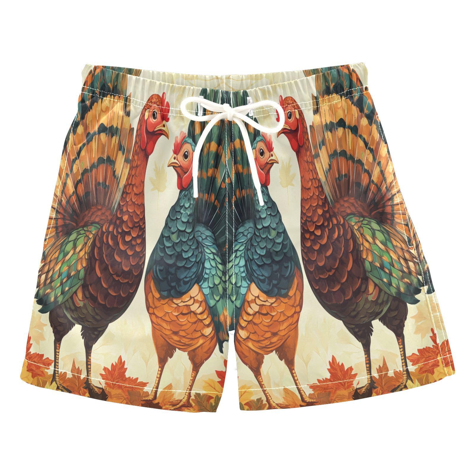 Jucciaco Boys Beach Board Shorts Turkey Chicken Leaves Quick Dry Swim Trunk Swimwear for Kids